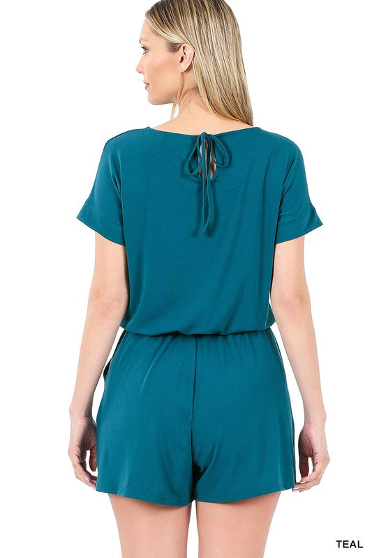 Romper w/ Elastic Waist and Back Keyhole Opening