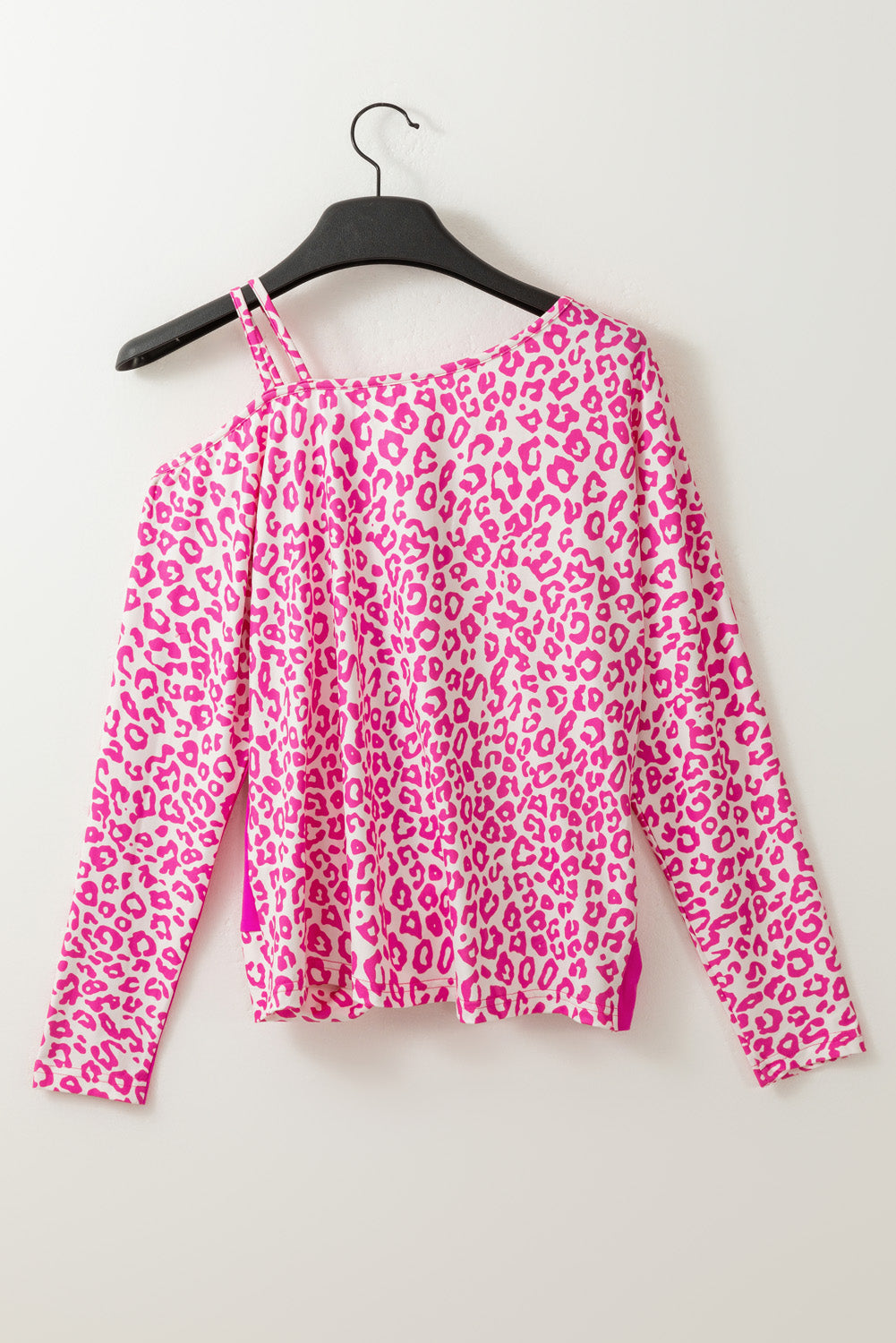 Pink Half Leopard Print Drawstring Knit Romper