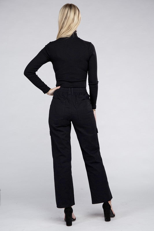 Pocketed Cargo Pants in Black - back view