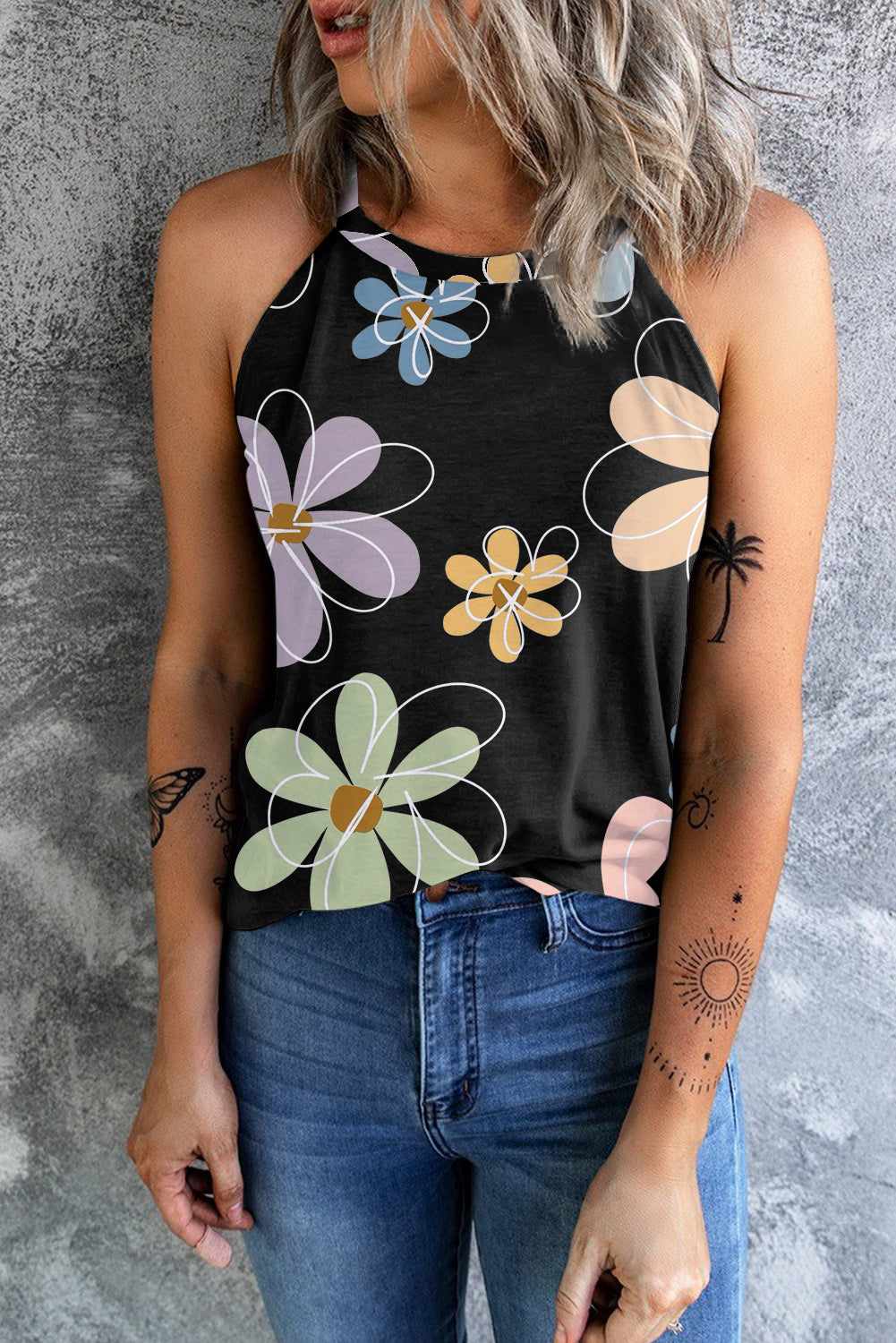 Printed Round-Neck Tank