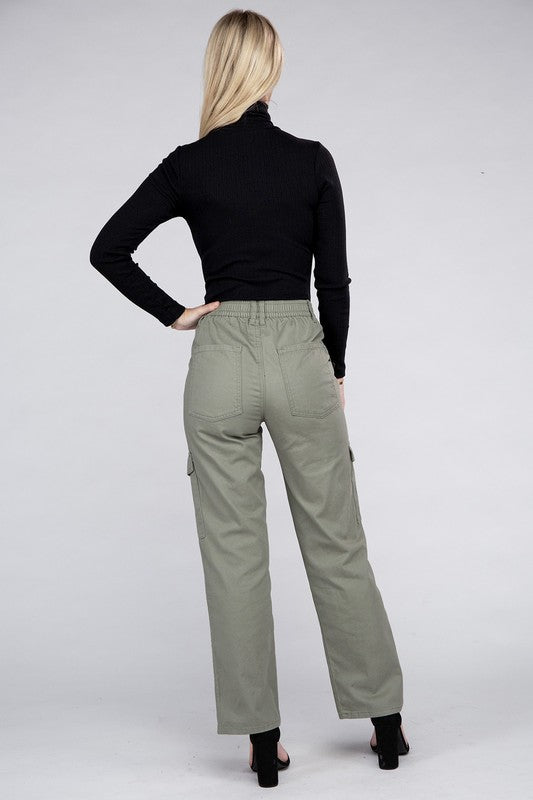 Pocketed Cargo Pants in Khaki - back view