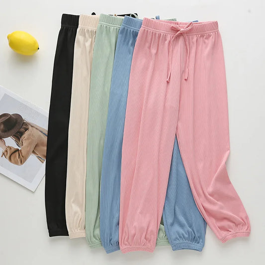 Ice Silk Drawstring Harem Pants