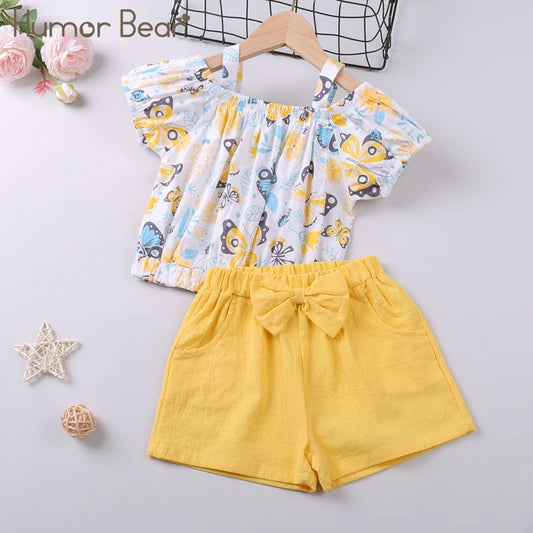 Humor Bear Girl's Top+ Bow Shorts Set