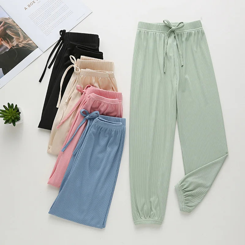 Ice Silk Drawstring Harem Pants