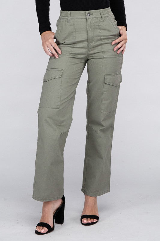 Pocketed Cargo Pants in khaki - front view