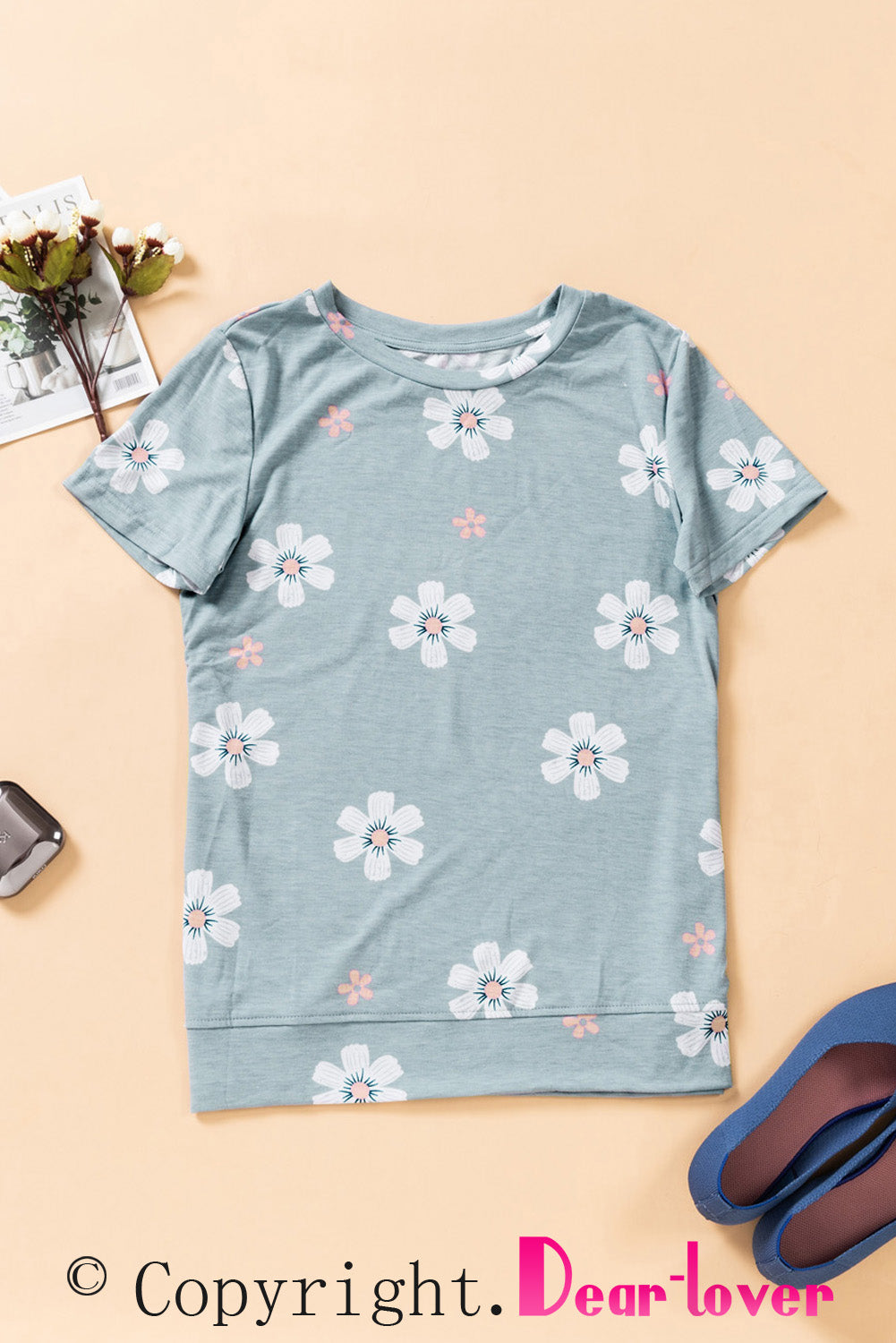 Gray Floral Pattern T-shirt