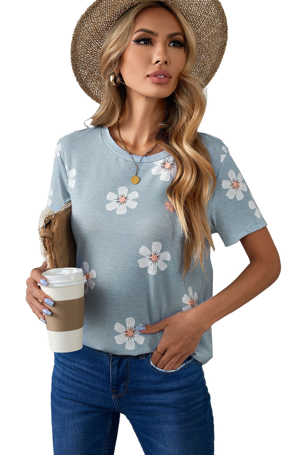 Gray Floral Pattern T-shirt