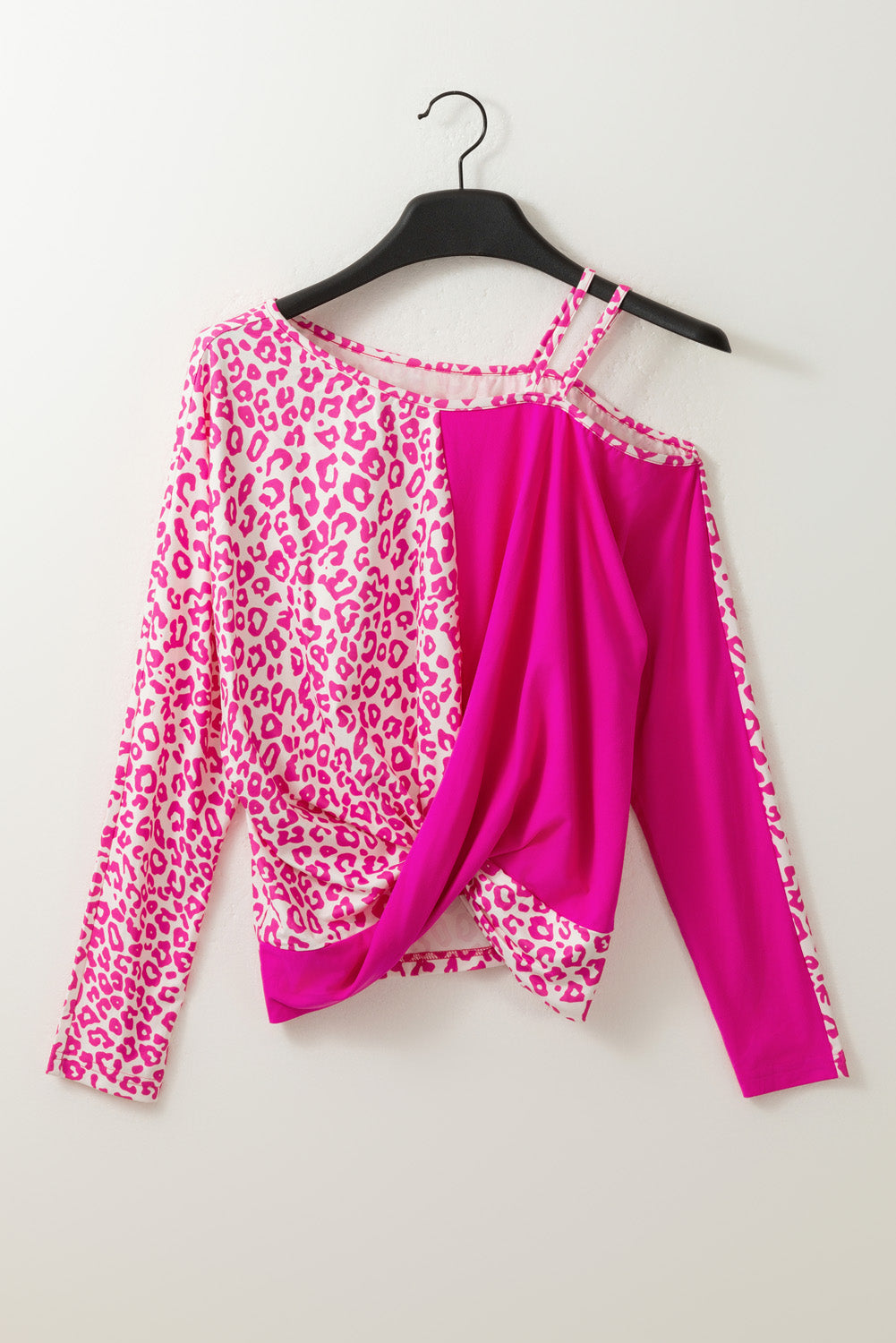 Pink Half Leopard Print Drawstring Knit Romper