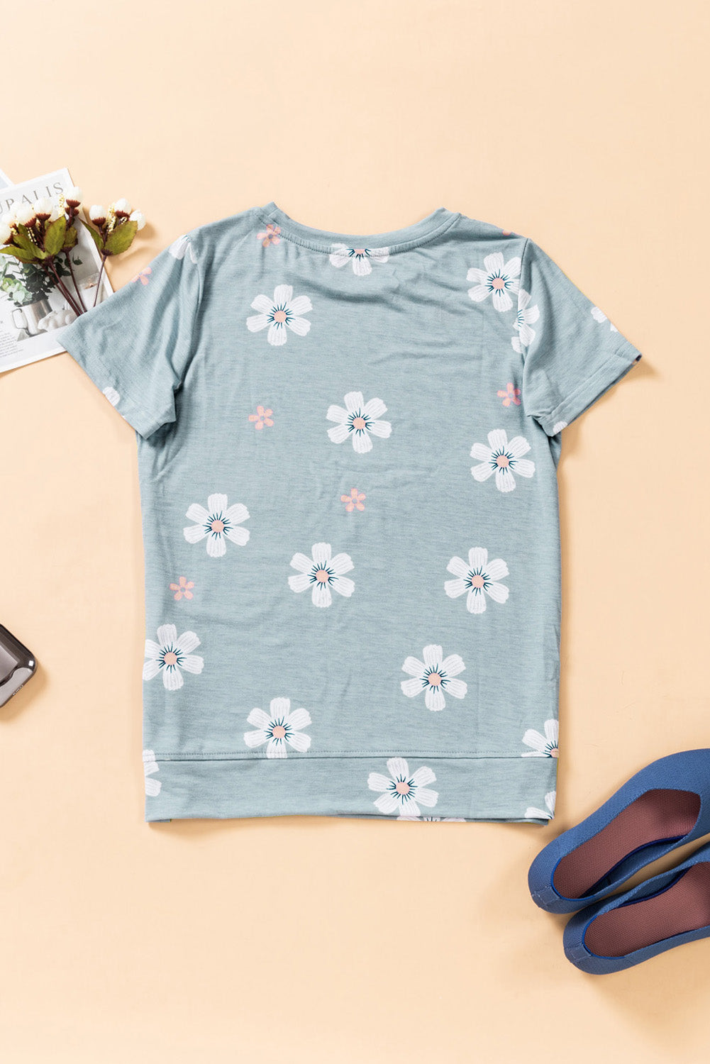 Gray Floral Pattern T-shirt