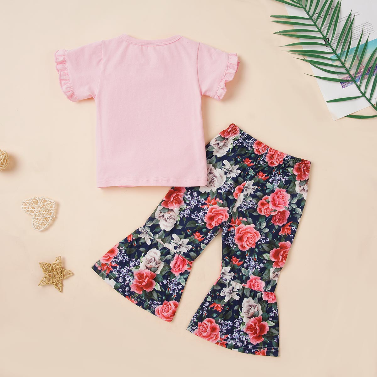 PRETTY GIRL Graphic T-Shirt and Floral Print Pants Set