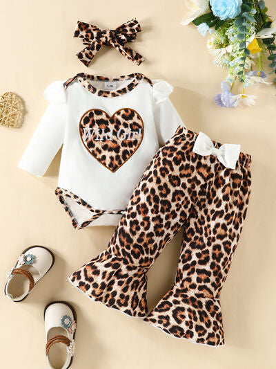 Long Sleeve Onesie and Bow Leopard Pants Set