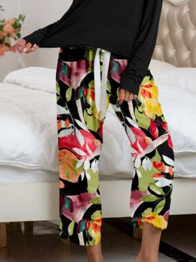 Solid Top and Printed Pants Set