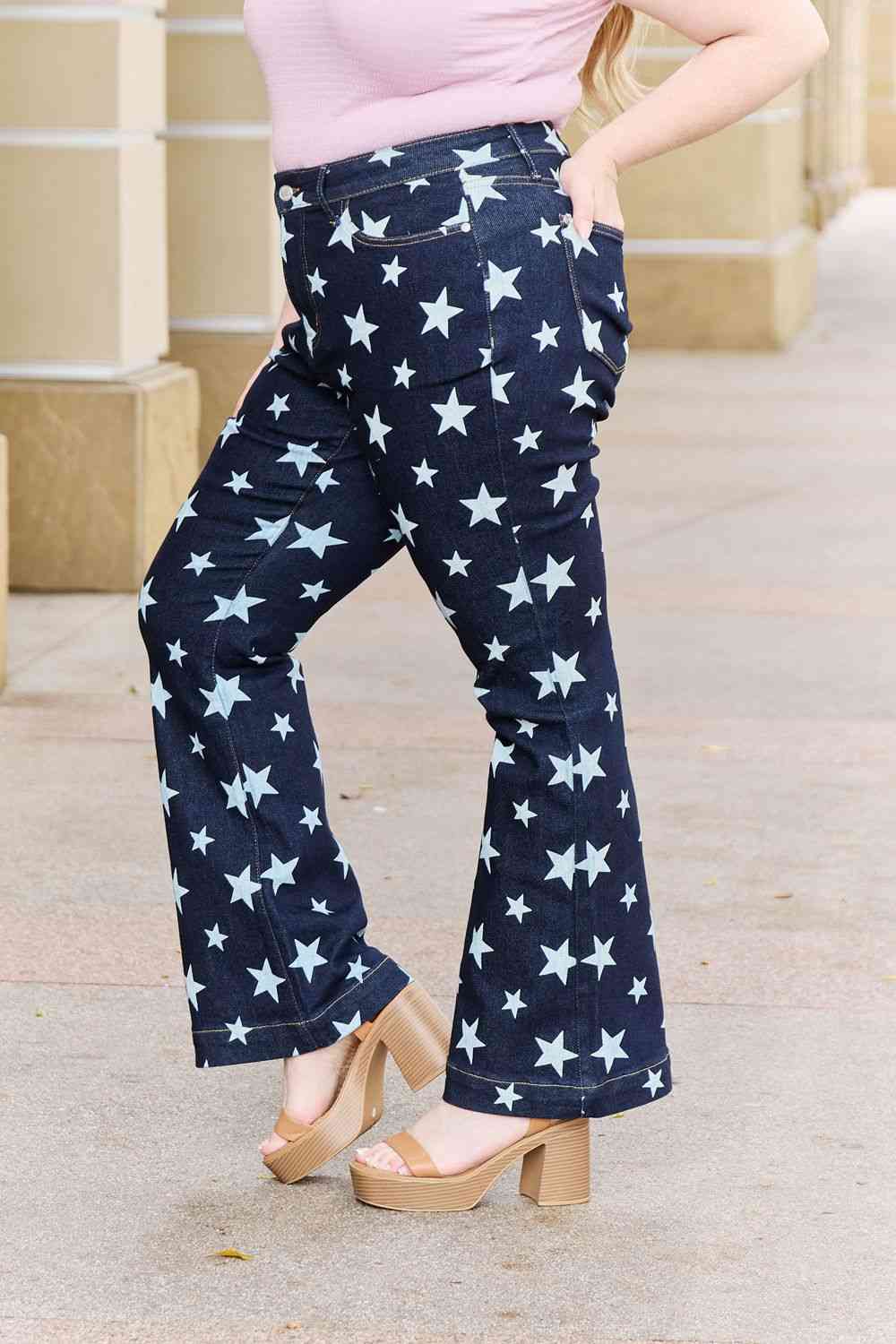 Judy Blue Janelle  Star-Print Flare Jeans