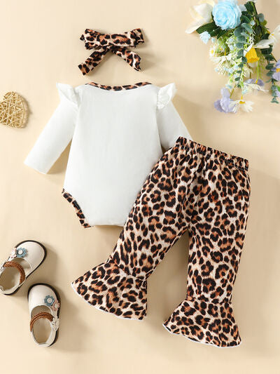 Long Sleeve Onesie and Bow Leopard Pants Set