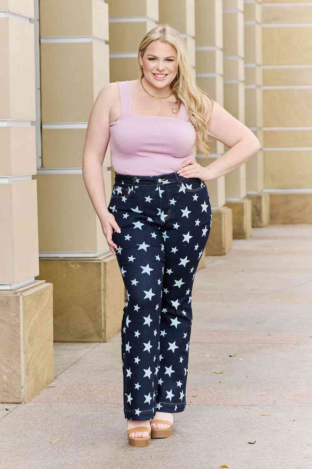 Judy Blue Janelle  Star-Print Flare Jeans