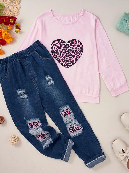 Leopard Heart Top and Pants Set