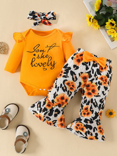 Long Sleeve Onesie and Bow Leopard Pants Set