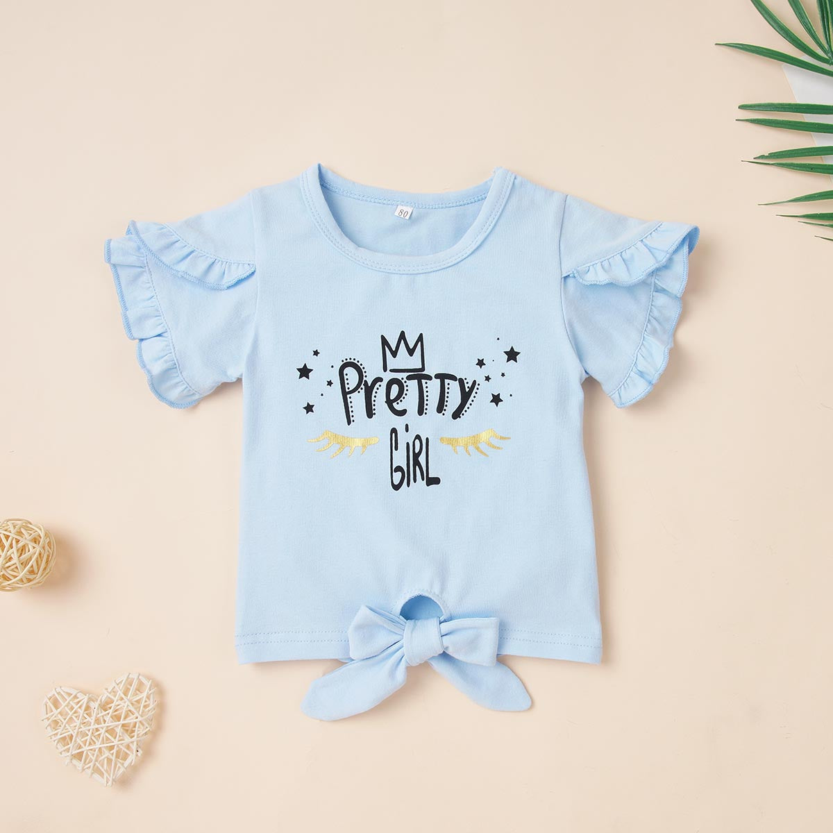 PRETTY GIRL Graphic T-Shirt and Floral Print Pants Set