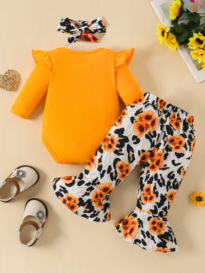 Long Sleeve Onesie and Bow Leopard Pants Set