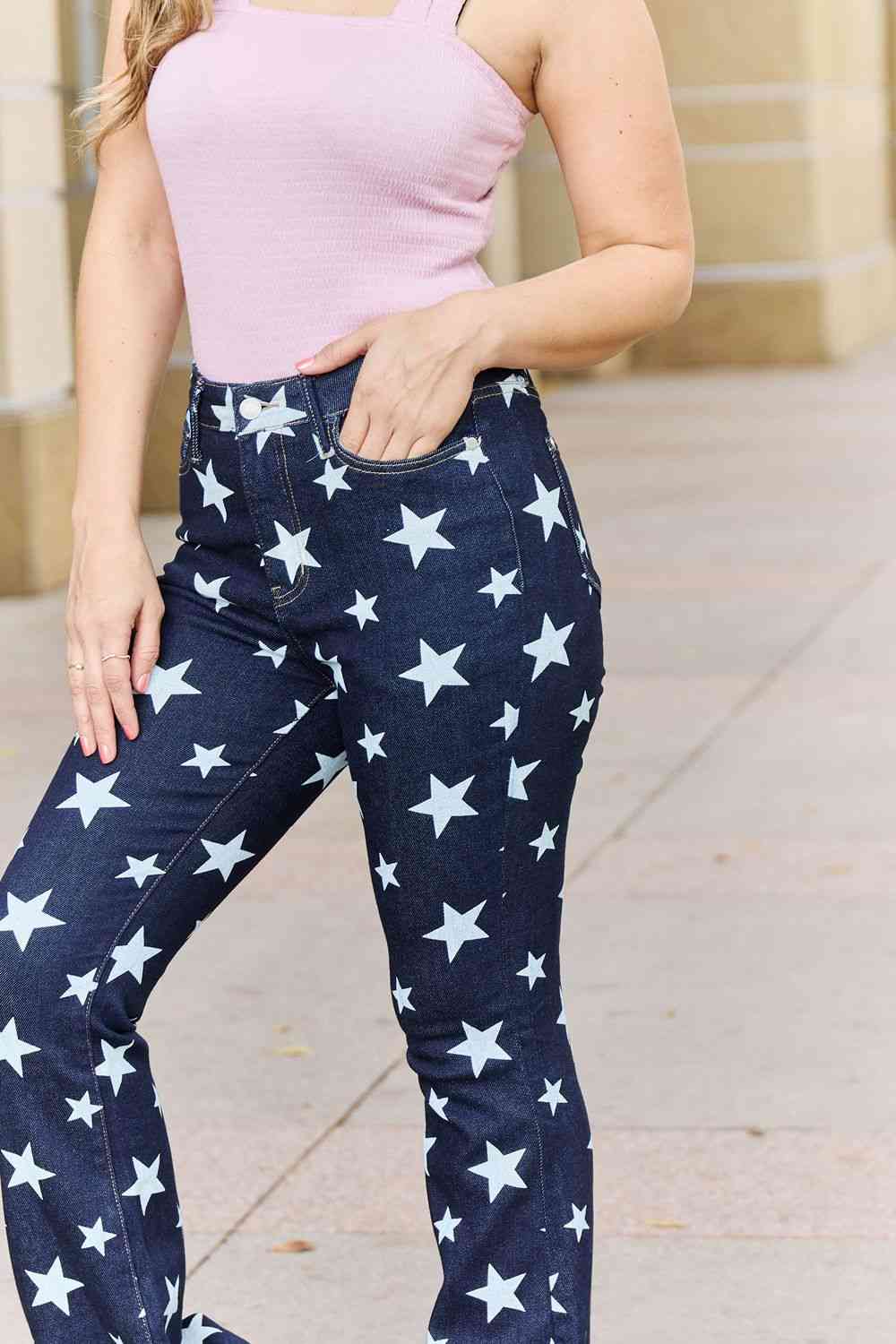 Judy Blue Janelle  Star-Print Flare Jeans