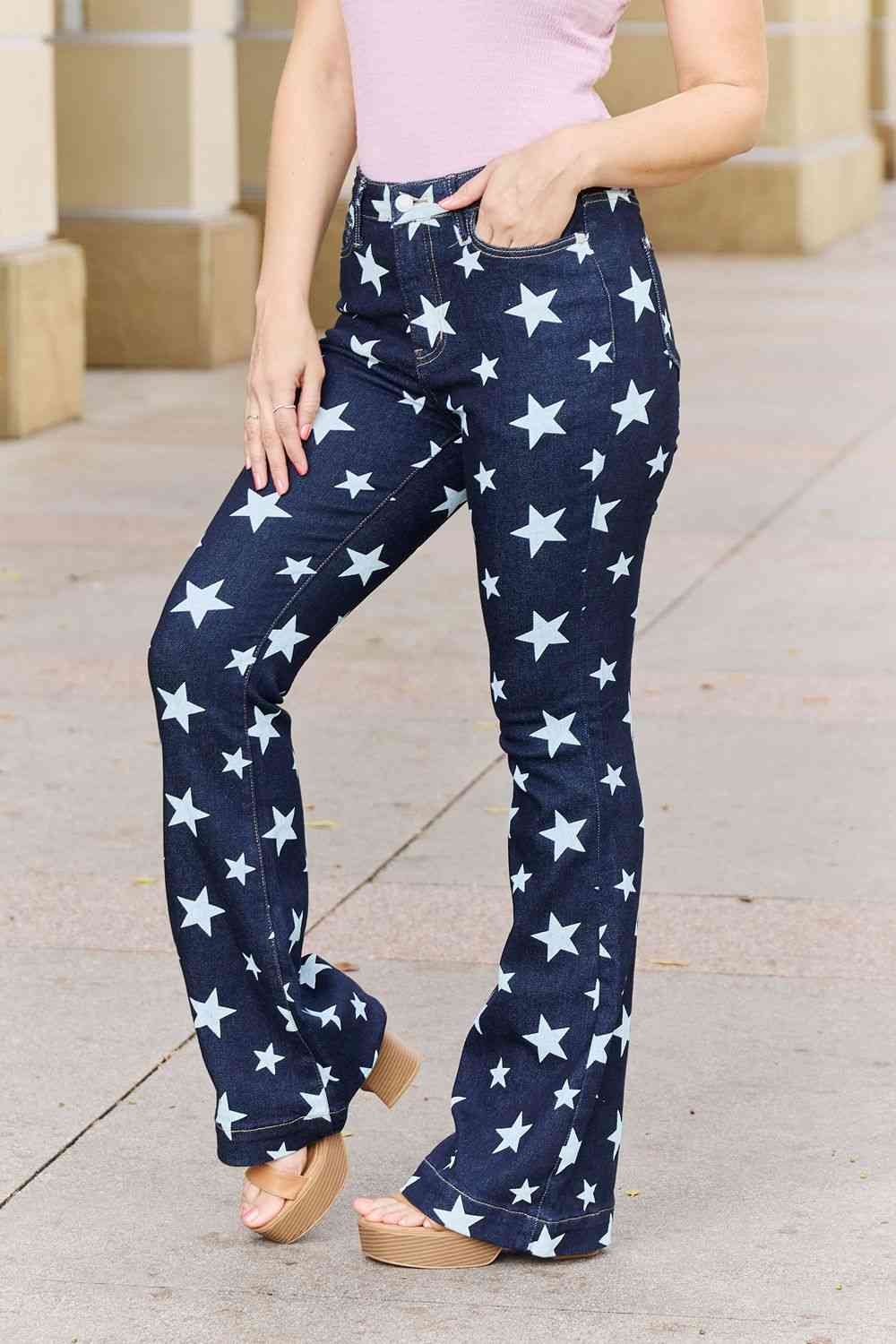 Judy Blue Janelle  Star-Print Flare Jeans