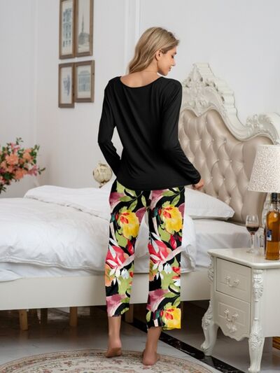 Solid Top and Printed Pants Set