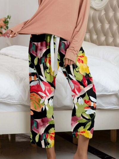 Solid Top and Printed Pants Set