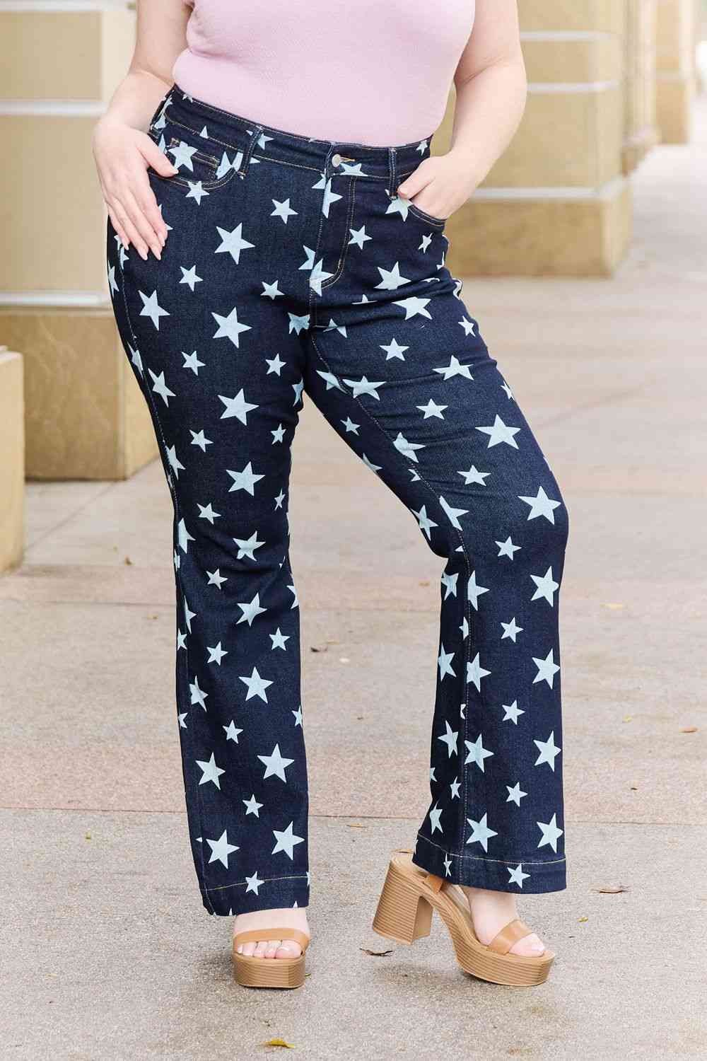 Judy Blue Janelle  Star-Print Flare Jeans